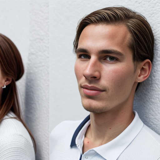 Goretzka and Vanessa at the standing on the white wall 