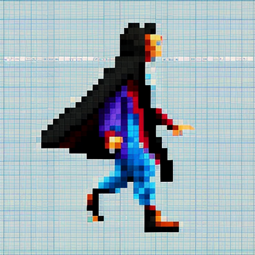 pixel art cloak mage spritesheet with idle, run, jump, attack, protect, and faint. side view, 32x32