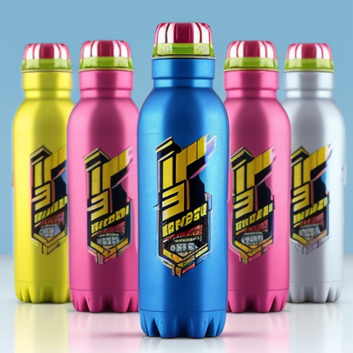 an energy drink bottle for boosterade  the plastic see through bottle is blue yellow and pink 
