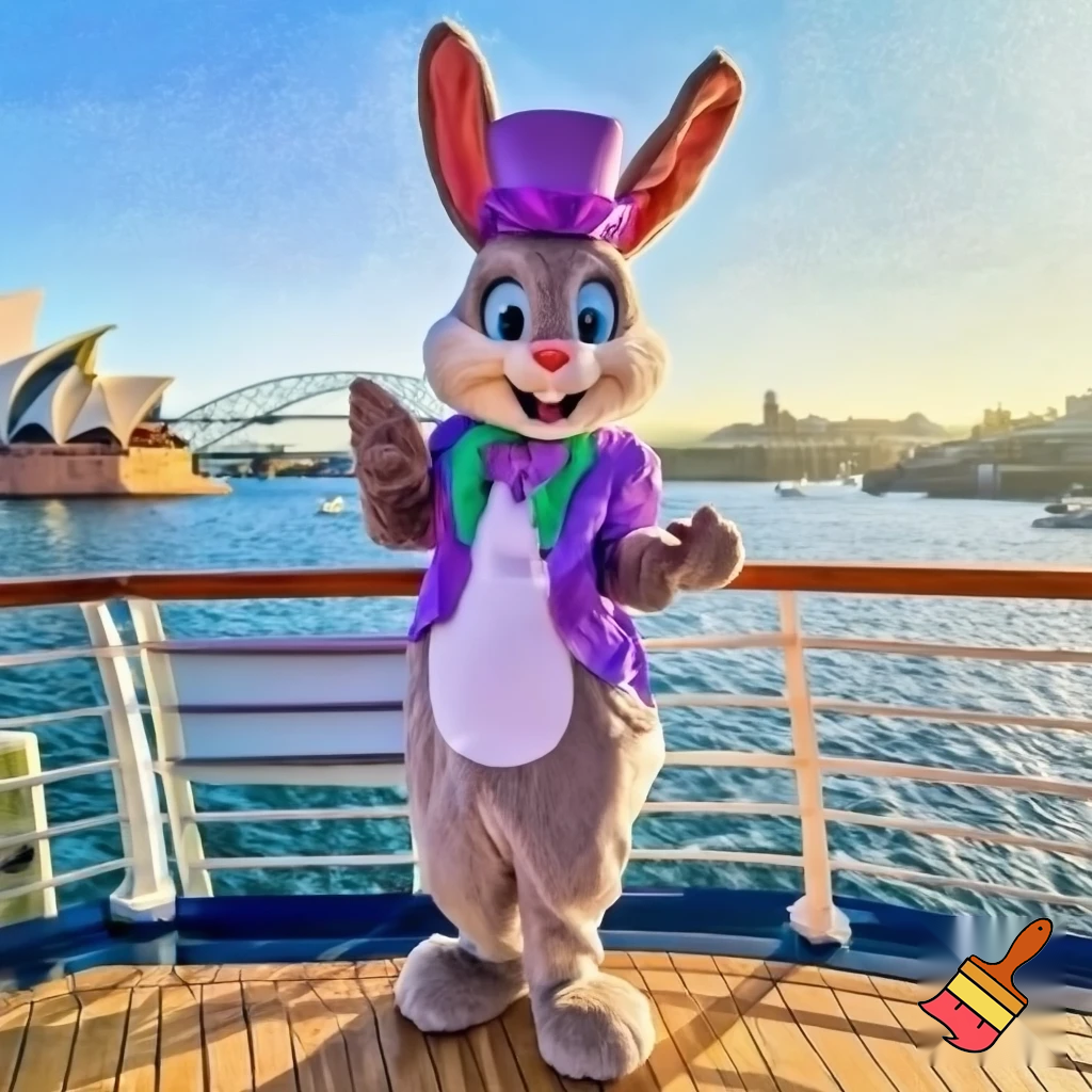 Easter bunny mascot Disneyland costume with the top hat Australia Disney cruise ship
