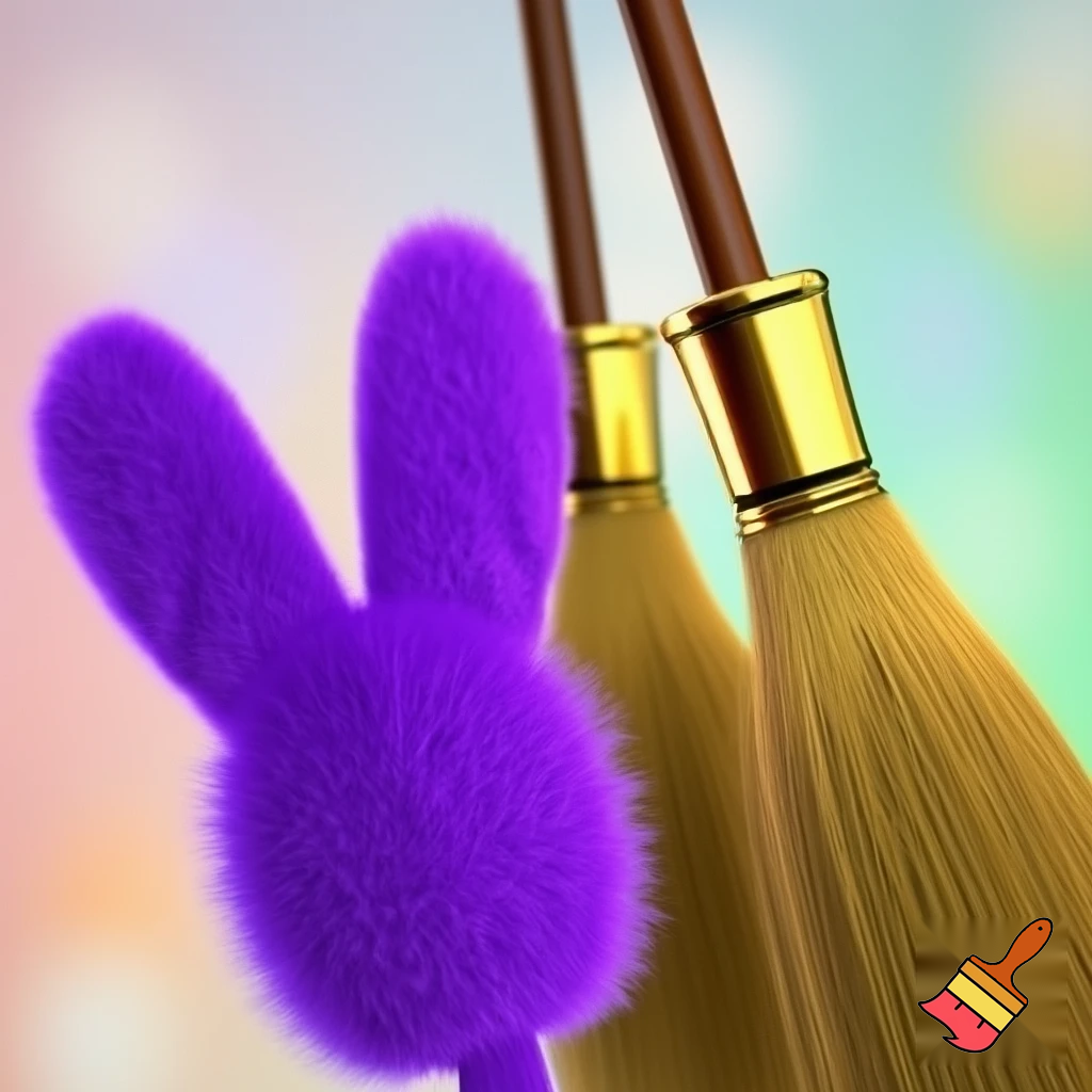 Broomstick, gold broomstick and purple Easter bunny broomstick