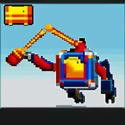 Make a pixel art of a enemy that is a robot crane head and has crane arms is really tall and is found in junkyards they could also shot balls of energy and this is a enemy for jumpbot the main charecters in our game