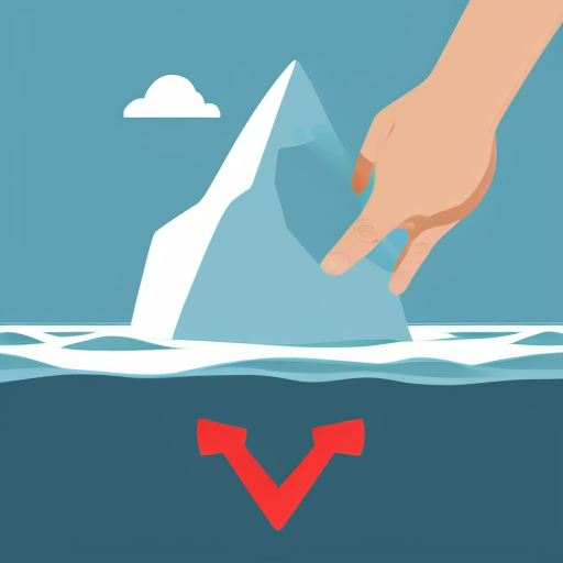 Generate an illustration of iceberg style illustration showing a borrower holding an asset above water while below the surface a large anchor labeled security interest from a bank is attached, symbolic business illustration,