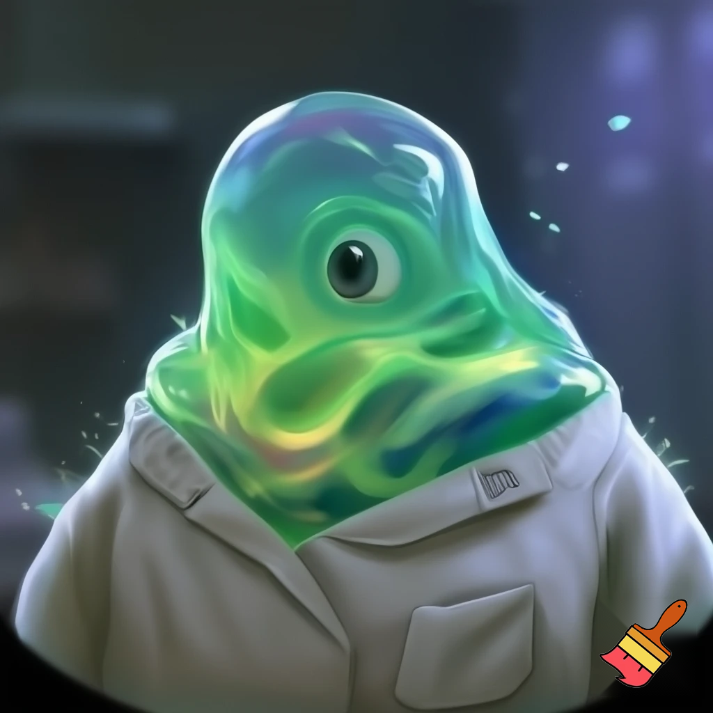 Humanoid slime wearing a doctor's coat