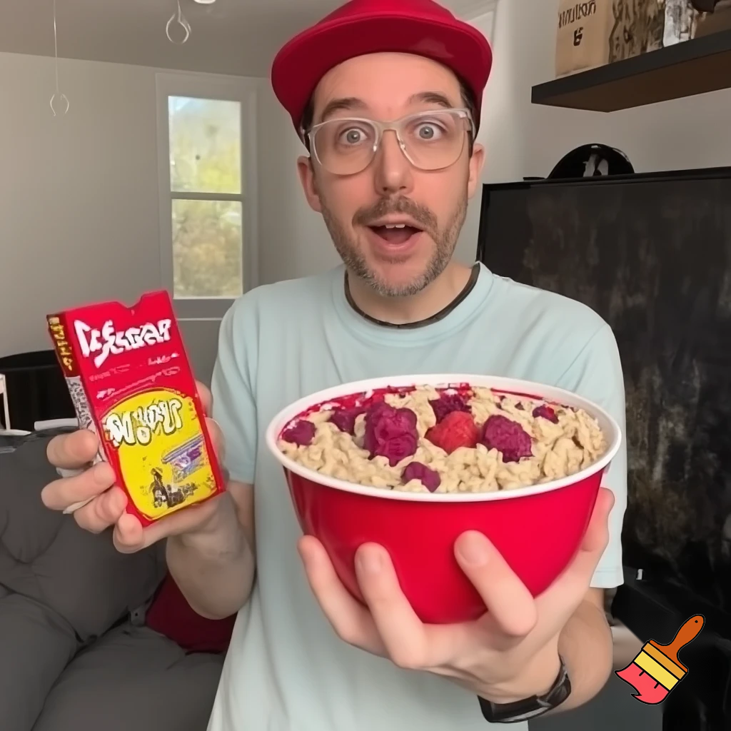 show a person with a cereal bowl and the box's name is harowin's berryin's
