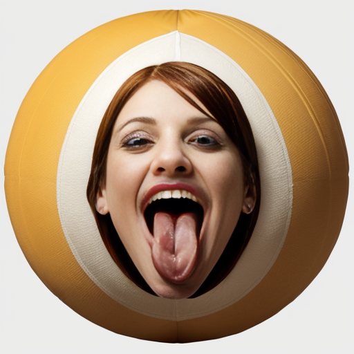 Singer Hayley williams a long hair as a spherical shape inflated like a balloon a gigantic rounded chocolate ball body overinflated Her body is exaggeratedly rounded, forming a sphere, with no visible definition of limbs. she was being eaten and ripped by the giant human mouth of the mouth background giant white human face male mouth her body inside the giant mouth being eaten, biting and ripped and devoured by a giant human mouth background . The style is surreal and comedic, with a digital or graphic manipulation aesthetic. The lighting is even and diffused, casting no strong shadows. The image is presented from a slightly high-angle perspective, emphasizing the exaggerated spherical form.