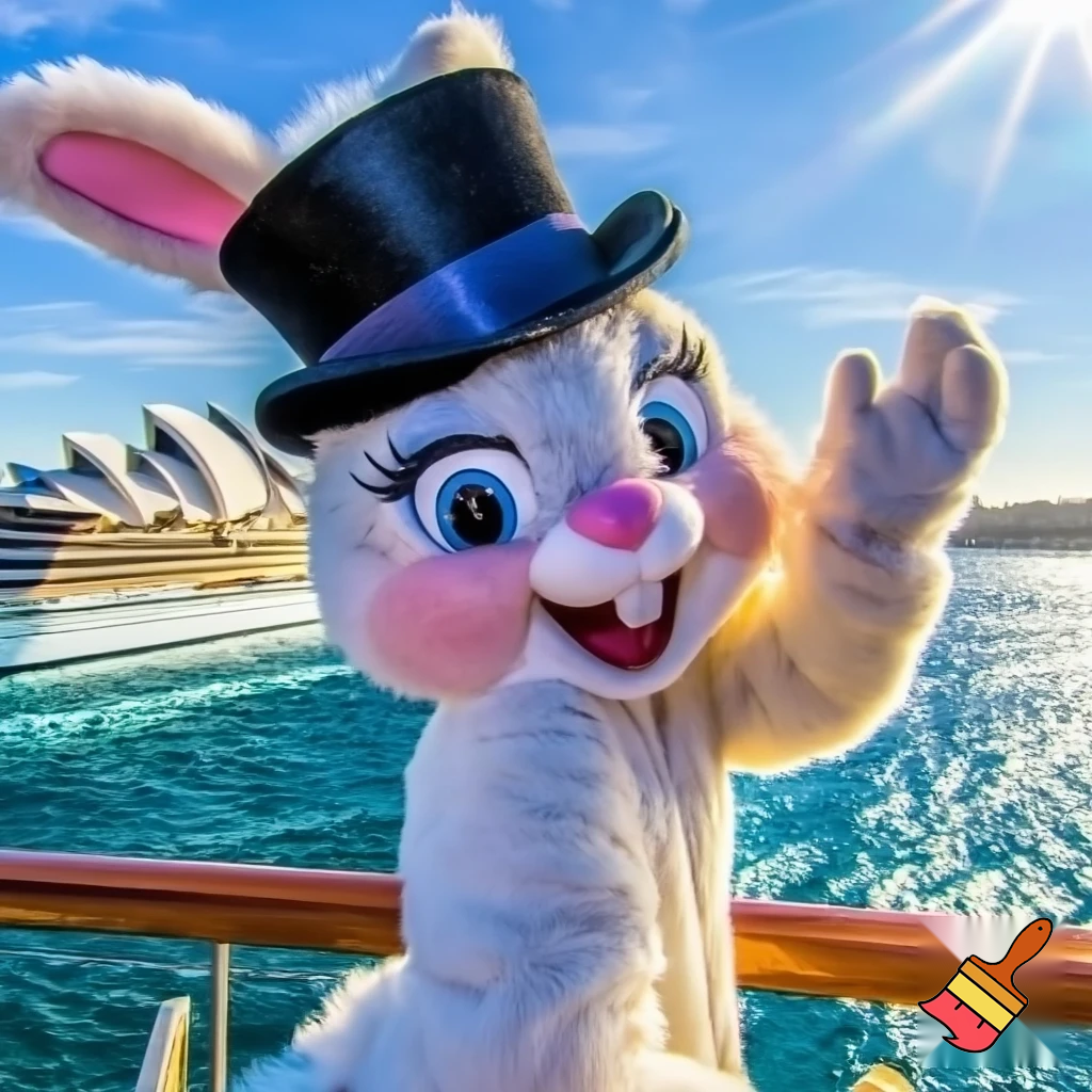 Easter bunny mascot Disneyland costume with the top hat Australia Disney cruise ship