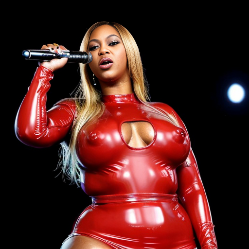 Beyonce boss fat juicy in wet in a red latex top with latex skirt with long red nails