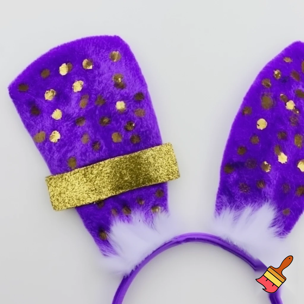 Easter bunny top hat headband, purple, purple and white with gold