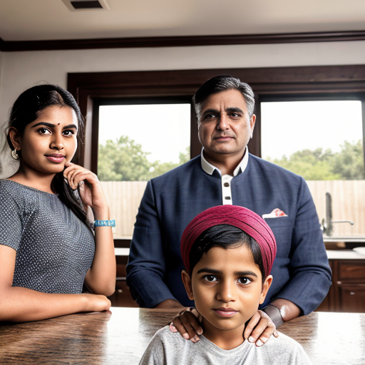 photorealistic cinematic family scene 16:9, Brahmin family in modest home, young boy standing out with divine innocent glow, parents in background, emotional contrast, no text --ar 16:9 --stylize 300 --v 6