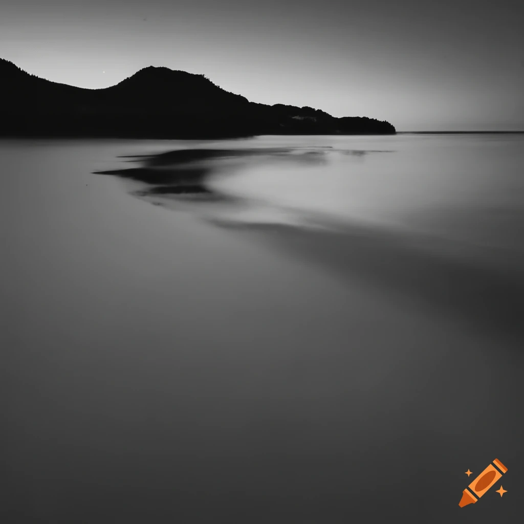 Shadow, beach at night, monochrome photograph