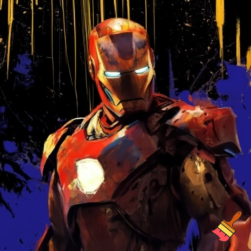 contrast artpiec with a old happy iron man