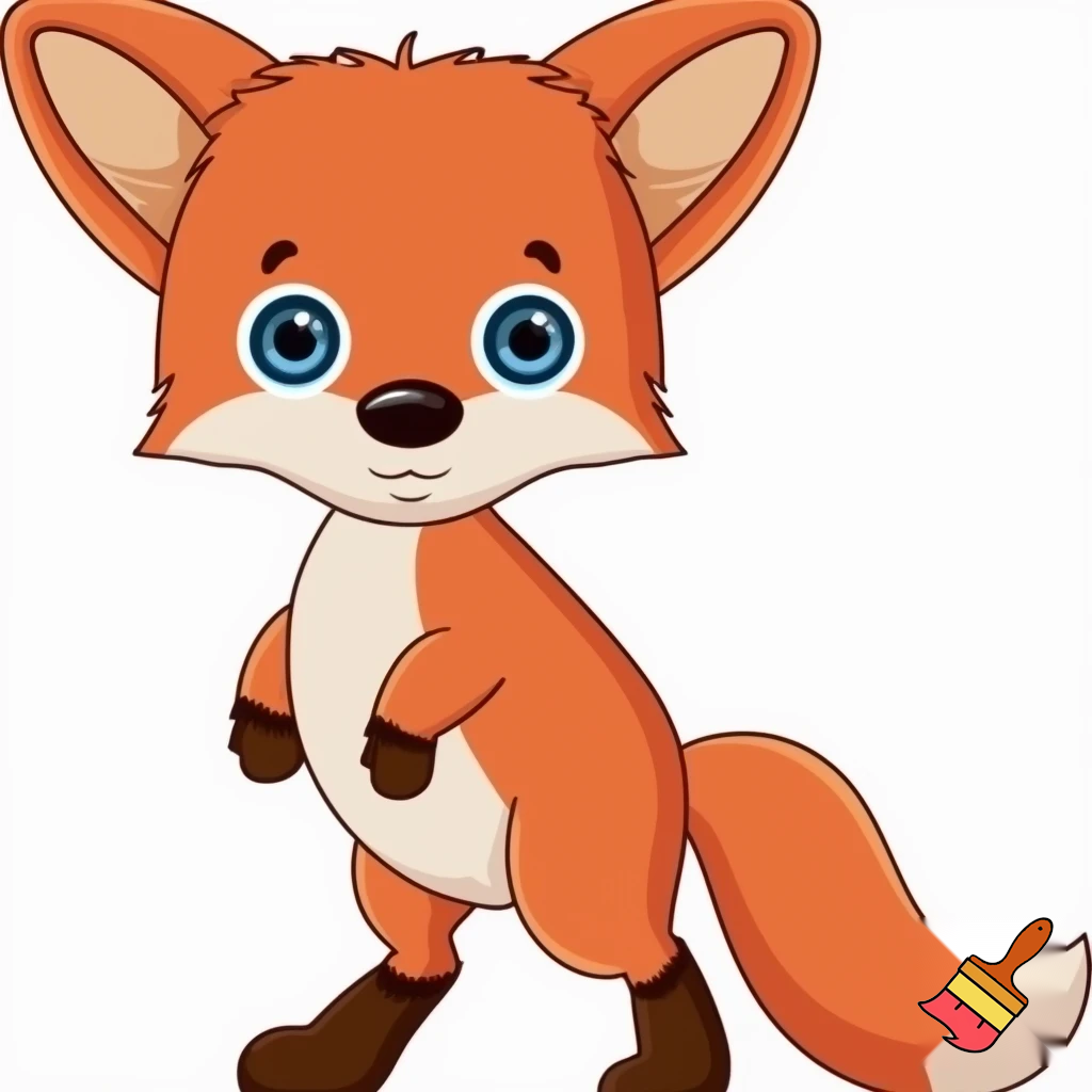 A cute cartoon fox on its hind legs.