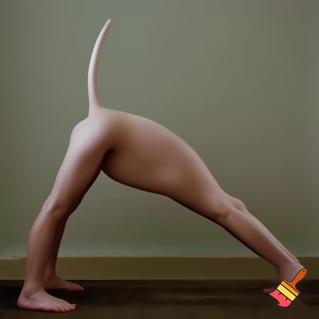 создай худую голую девушку полностью без одежды стоящую в позе собаки паралельно камере с раздвинутыми ягодицами