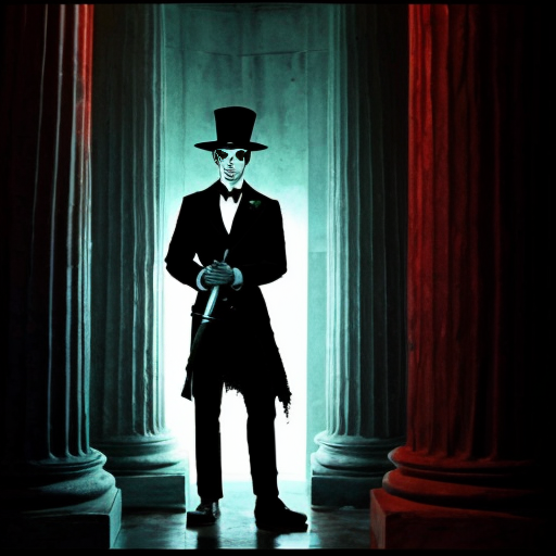 Genera una imagen de una columna griega con de rosas con espinas, las rosas salen desde abajo conforme van subiendo se van degradando hasta perderse en la columna, en la columna quiero que se vea un caballero, en la columna centrado de pie sosteniendo una espada al frente, que el caballero sea parte de la misma columna con el mismo material de la columna, también quiero que los colores sean bioluminiscentes, pero con un estilo gótico, y que haya un gato negro con ojos verdes abajo de la figura del caballero