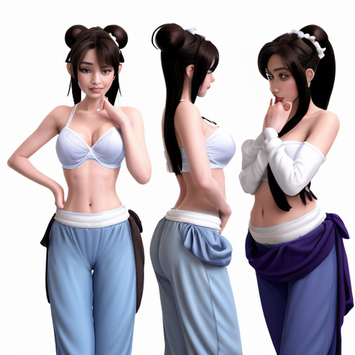 90's disney's 2d aladdin style comic black background and panels of panel 1 brown haired chun li with brown harem pants and blue bra and white sash and white curved slippers with both hand palms place together and hiding the bottom of her mouth with a blue veil wrapped around her arms and shoulders. 
panel 2 she danced with brown harem pants and blue bra and white sash and white curved slippers with blue veil wrapped around her arms and shouldersand raising legs and bounced up and down her belly and shook her hips left and right. 
panel 3 as brown haired chun li with brown harem pants and blue bra and white sash and white curved slippers with blue veil wrapped around her arms and shoulders spreading her arms, happily revealing her face to the viewer and giving a smile as she turns around shook her butt left and right. 
Panel 4 as brown haired chun li with brown harem pants and blue bra and white sash and white curved slippers with blue veil wrapped around her arms and shoulders started to fading away , except her belly, which is bouncing around. 
Panel 5 then the ball transforms into the fading in belly of black haired juri han with cone shaped hair buns barefoot with white harem pants and dark purple bra and black sash and with dark purple veil wrapped around her arms and shoulders with her swaying her hips. 
Panel 6 black haired juri han barefoot with cone shaped hair buns with white harem pants and dark purple bra and with dark purple veil wrapped around her arms and shoulders