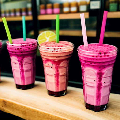 a stall in a shop giving pink smoothies for free