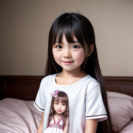 japanese little girl, long hair, nightdress, bedroom background