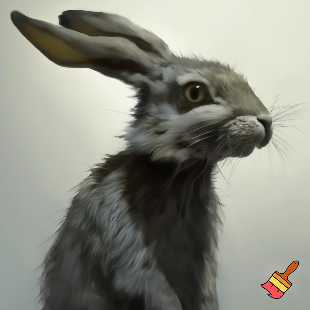 feral rabbit taking a mugshot looking sinister and looking  menacing and smirking.