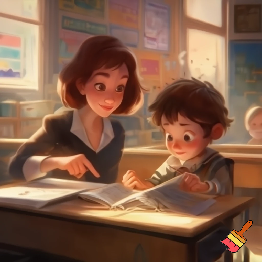 a photo of teacher and a student studying in the class