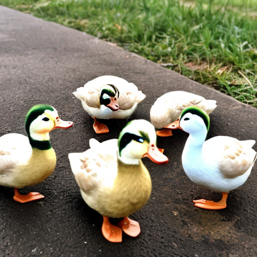 Five little ducks with accessories came back to mother duck.