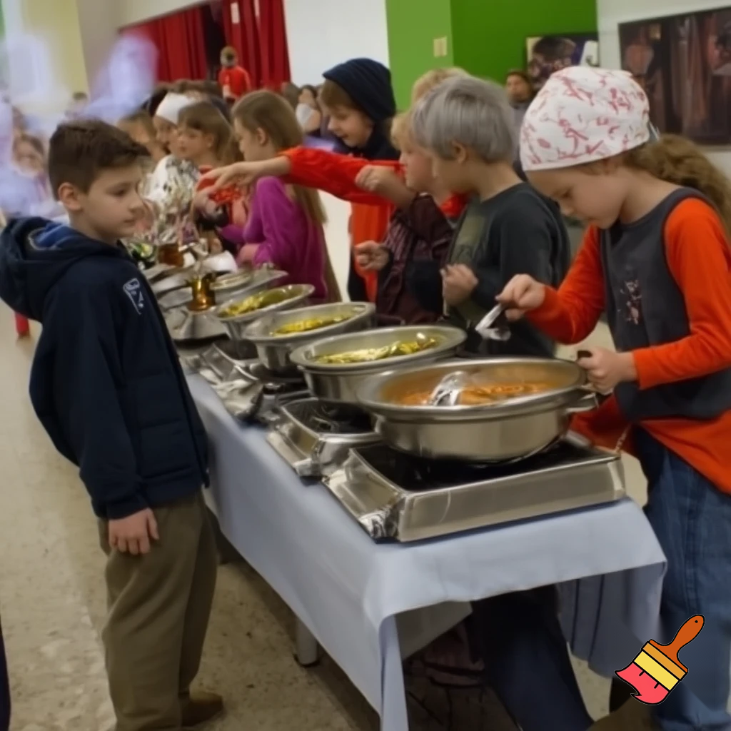 Drängt a picture of children at a buffet