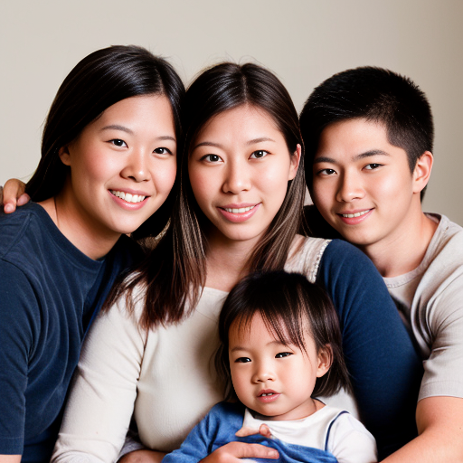 can you make a photo of a family of three thats not asian I have blonde hair and blue eyes 