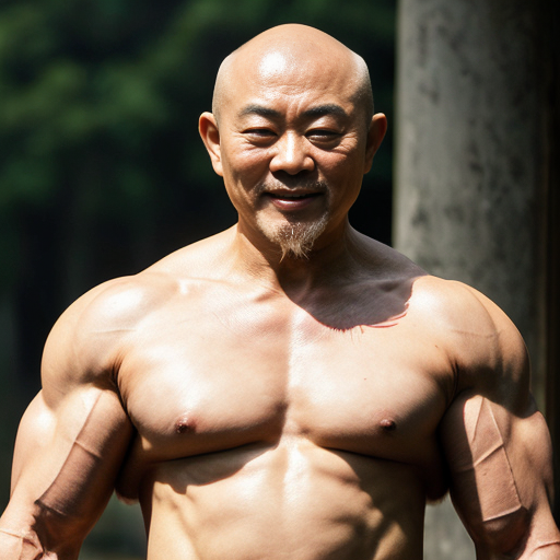 asian_bald__sifu__shaolin__old_bonze__long_white_beard_pigtail__chinese_warrior__bodybuilder__kung_fu_legend__staff__closed_eyes
