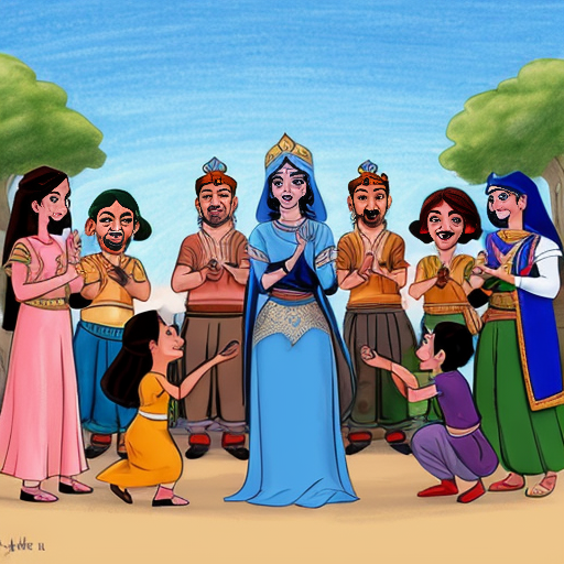 A heartwarming drawing of the people of Agrabah rallying around Princess Jasmine, with a focus on community and encouragement.