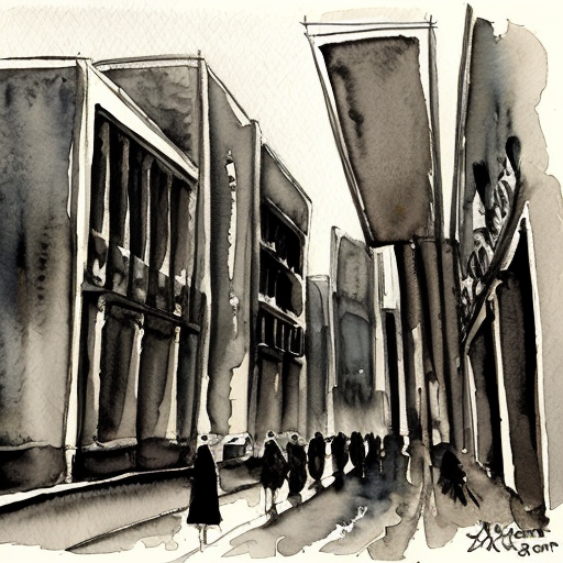 City inspired in the german expressionism architecture, exagerated forms, surreal buildings and deformed lines. Dark tone