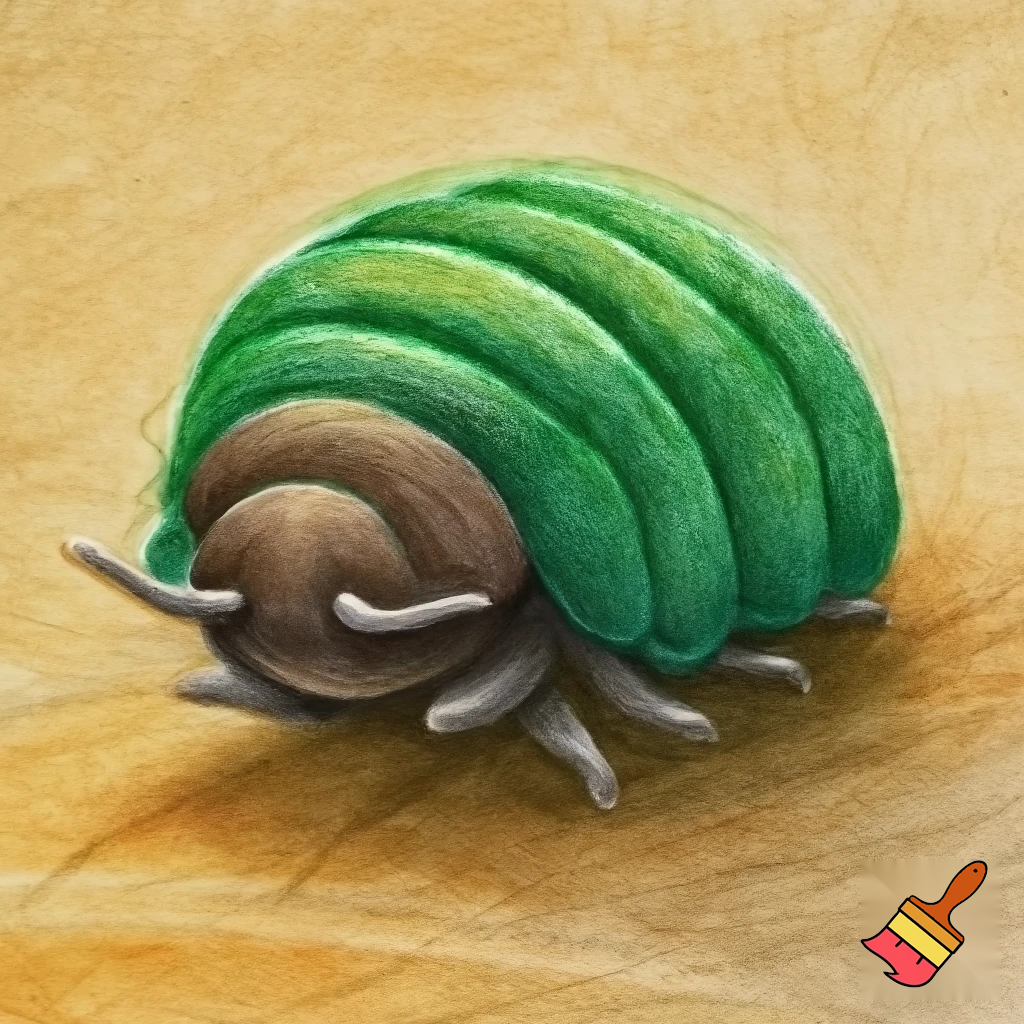 Make a crayon drawing of a pill bug