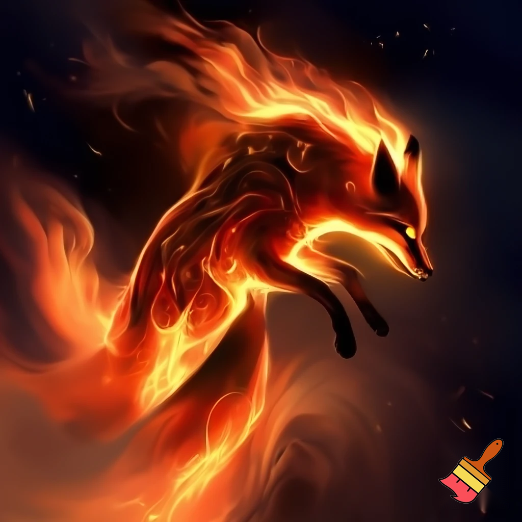 fantasy fox made out of fire