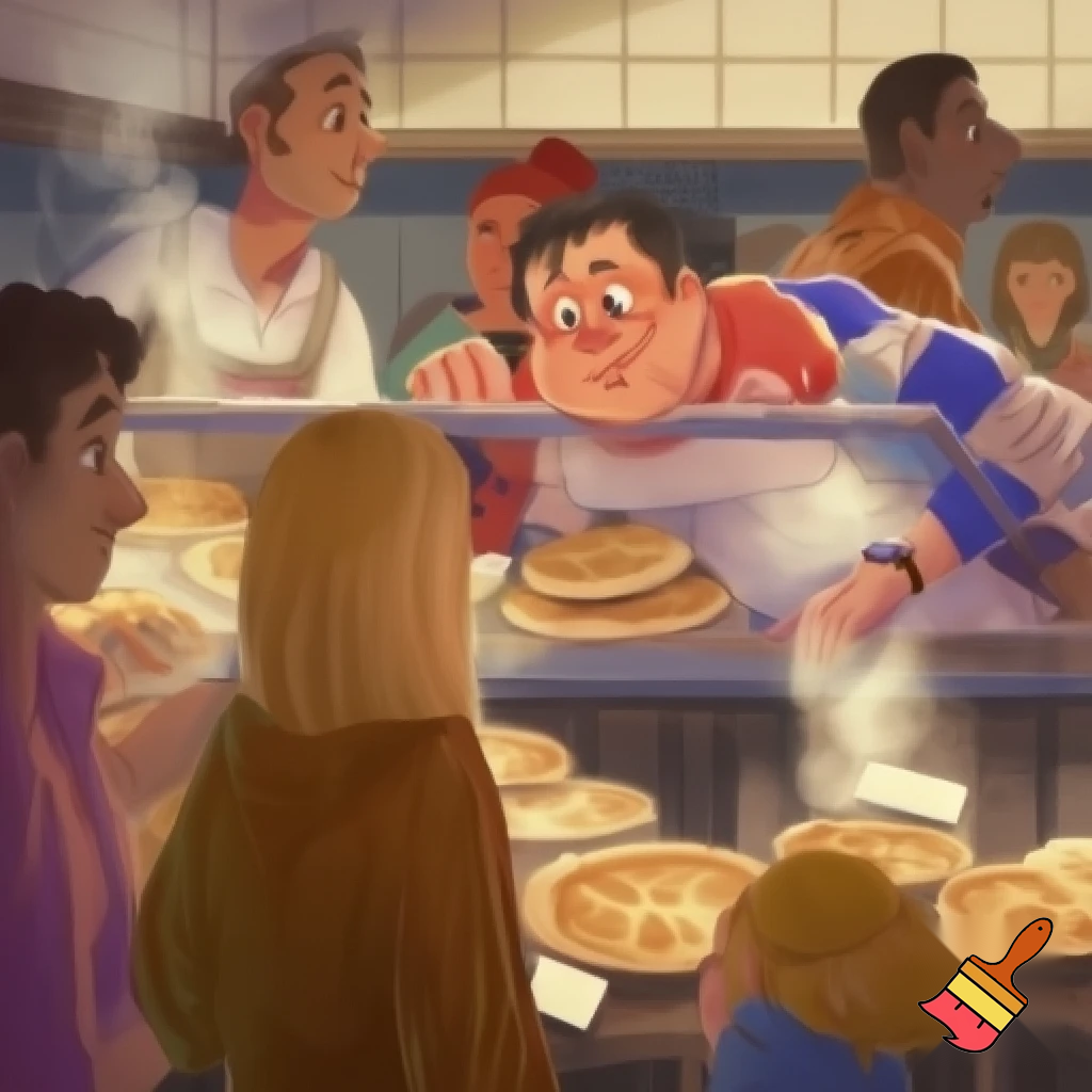 Understand what customers feel when they enter (hungry, rushed, excited).


Observe how they interact with the shop (waiting, choosing flavors, finding seats).


Listen to their comments about taste, service, prices, and menu options.


Identify emotional needs (comfort, freshness, speed, friendliness).


Recognize pain points (long waits, sold-out pies, limited options).



can you create an image based on above point into 
pie shop 