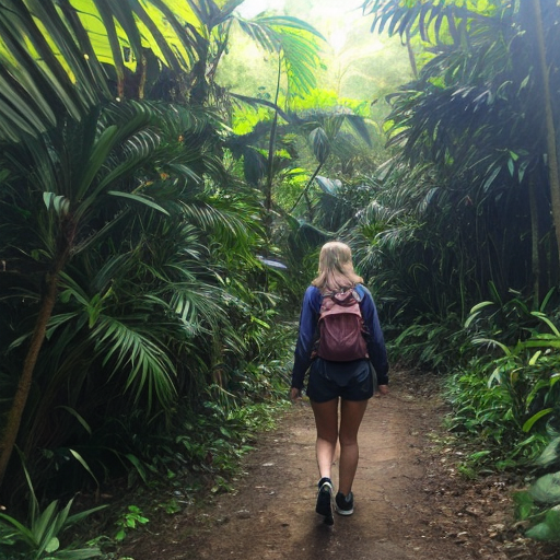 Girlfriend from friday night funkin walking through a bright morning rainforest