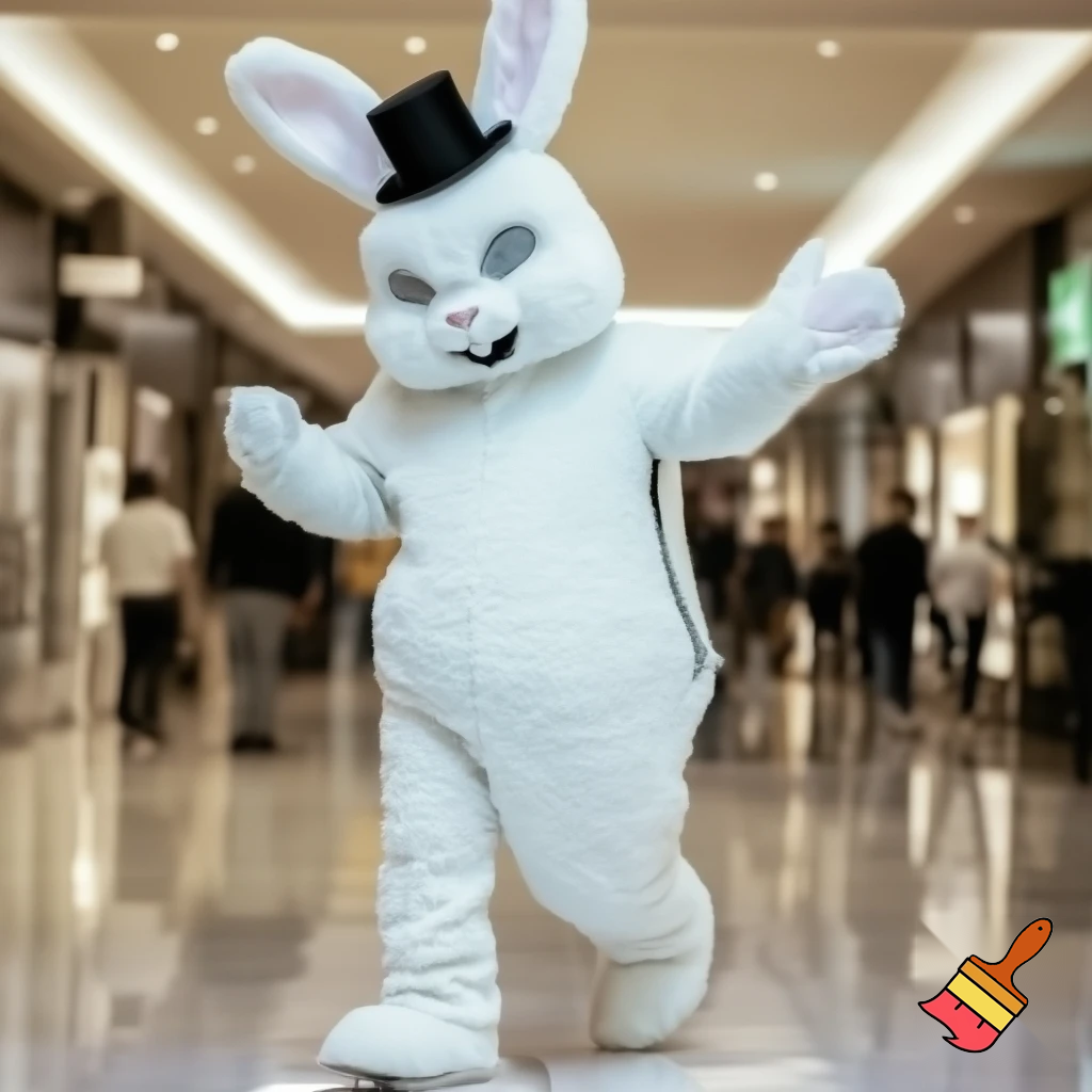 Easter bunny mascot costume top hat shopping Centre