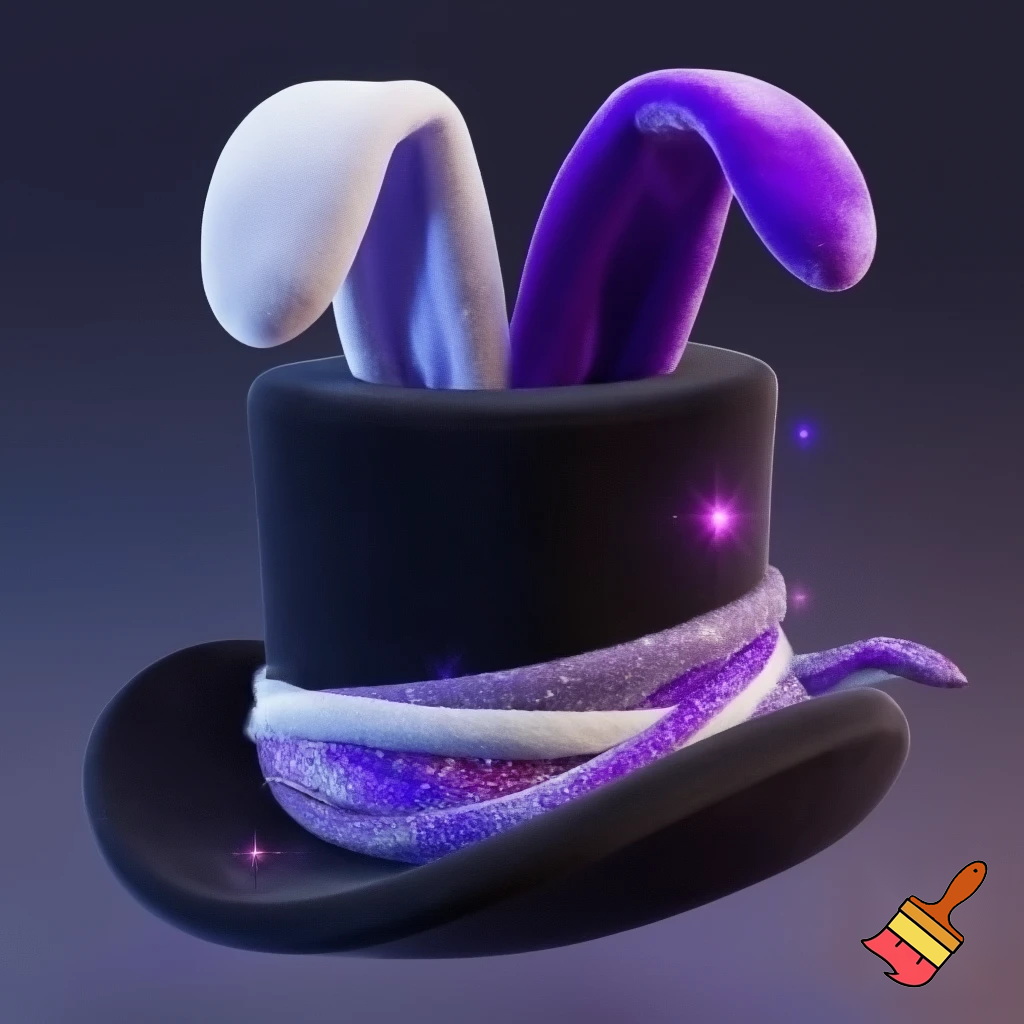 Black top hat with bunny ears velvet white and purple purple and white headband fabric and velvet glitter, purple and pink