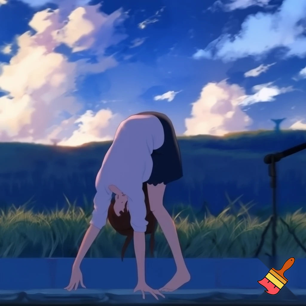 Anime girl that is bent over and is about to moan