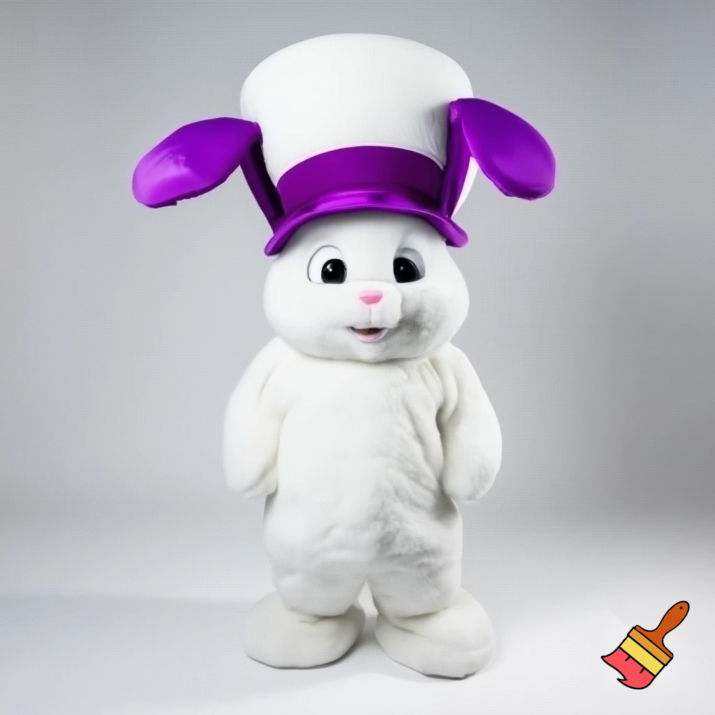 Easter bunny mascot costume top hat white and purple purple white top hat
