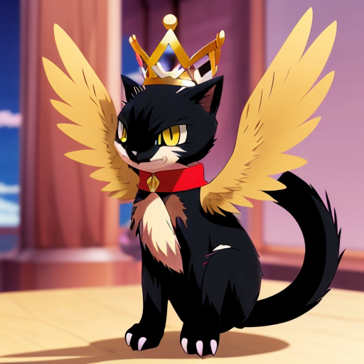 bipedal, black, cat/weasel-like Dark/Ice-type Pokémon characterized by its sharp claws, red feathery crests, and a yellow forehead gem. Standing 3'07" tall, it features a red collar-like crown, two tail feathers, and red, almond-shaped eyes with dark lashes. pokemon