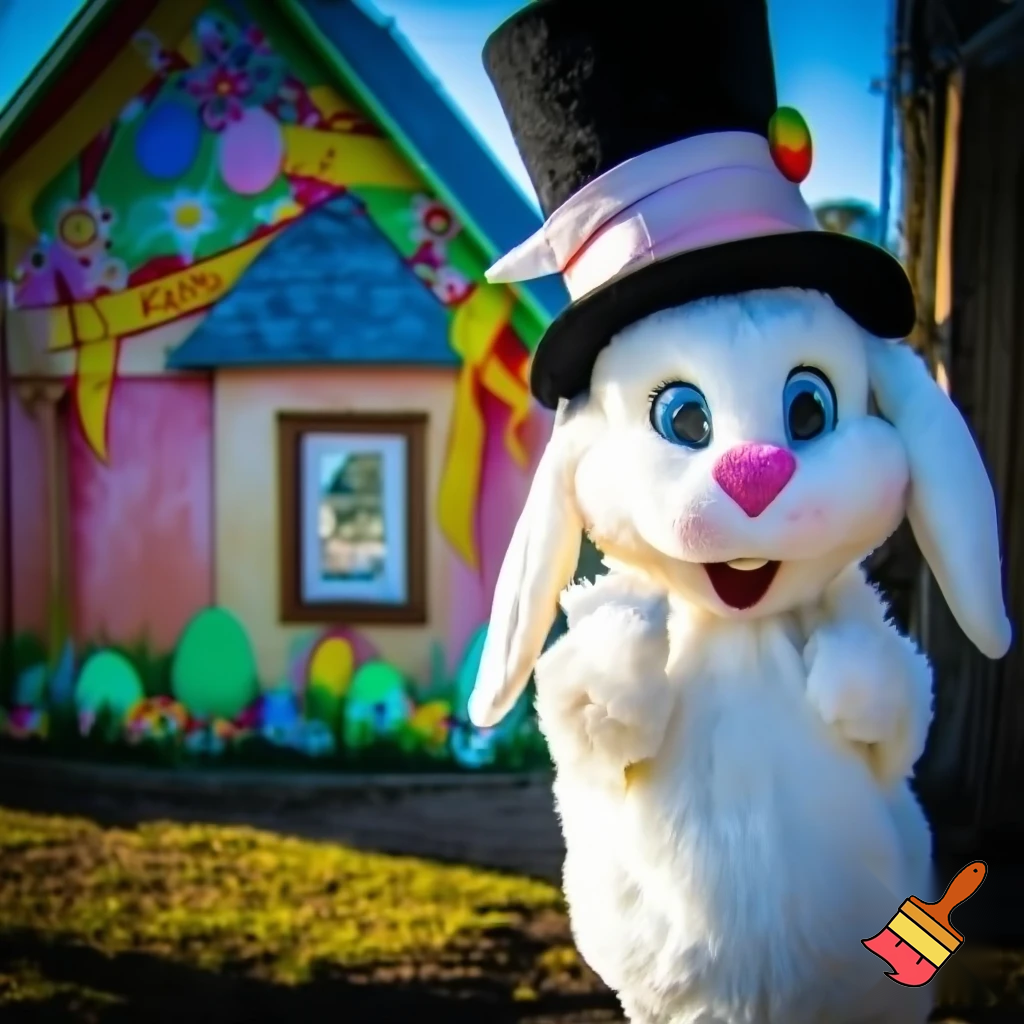 Easter bunny mascot costume top hat Easter only sells house