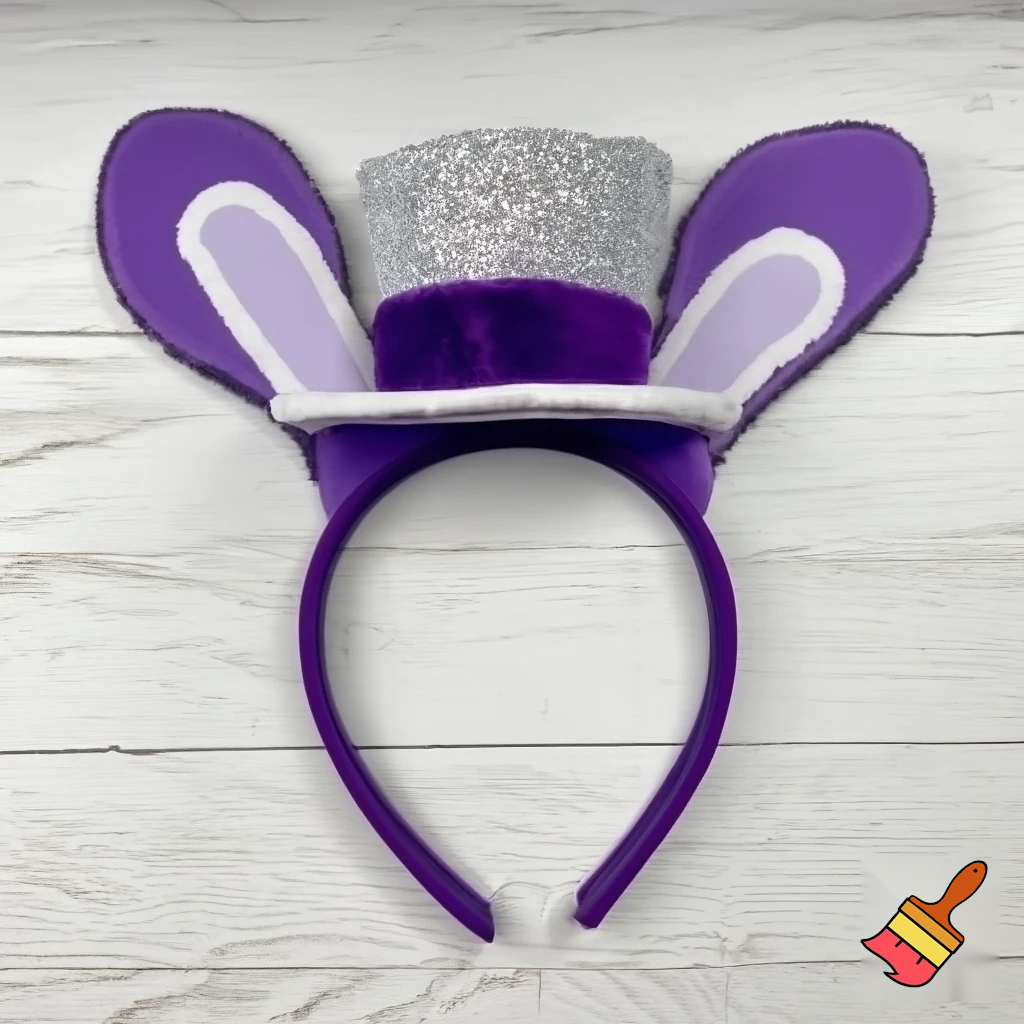 Special top hat headband Easter headband with rabbit, ears, purple and white purple and white with glitter velvet