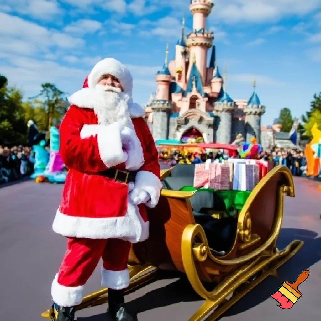 Santa Claus, France parade Paris Disneyland Santa sleigh castle Paris Santa Claus a big parade stage