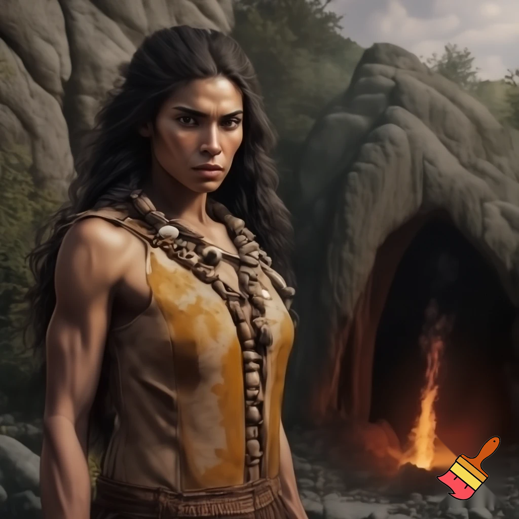 Make me a picture of a lady who is from Georgia and make it so she’s a native and like she’s like a cave lady