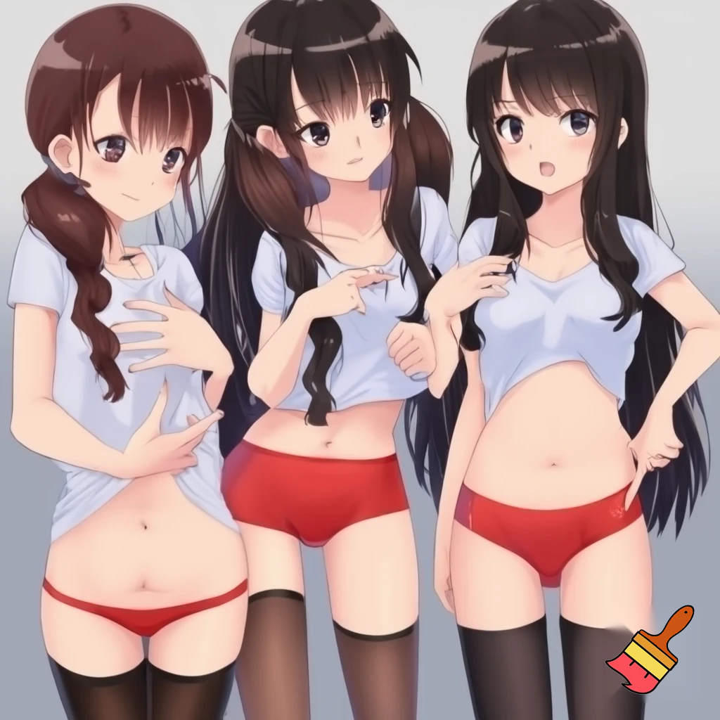 Anime girl 20 years old so cool and cute with red underwear clothes is dressing very short shirt and thigh high socks is standing in cool pose and her body is shiny make is so anime and make