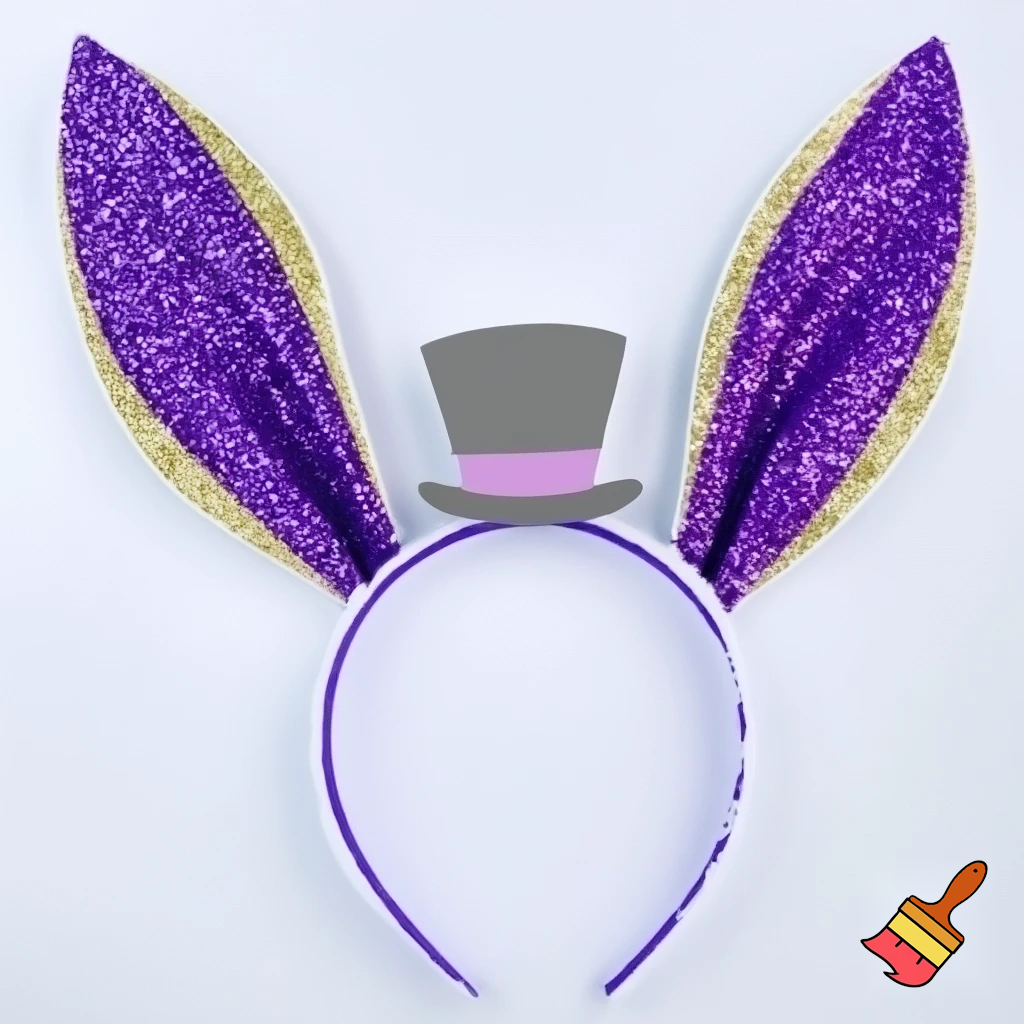 Easter bunny top hat headband, purple and white with glitter and gold and silver