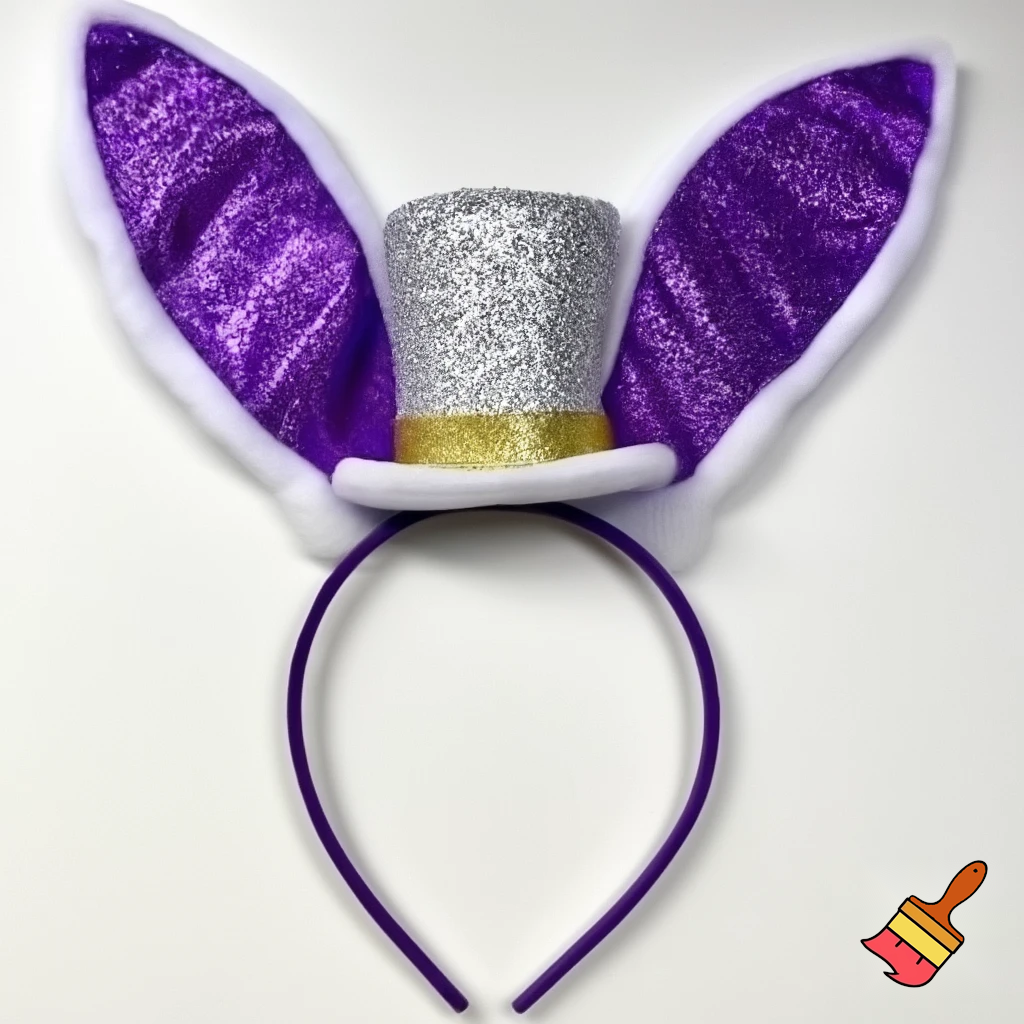 Easter bunny top hat headband, purple and white with glitter and gold and silver
