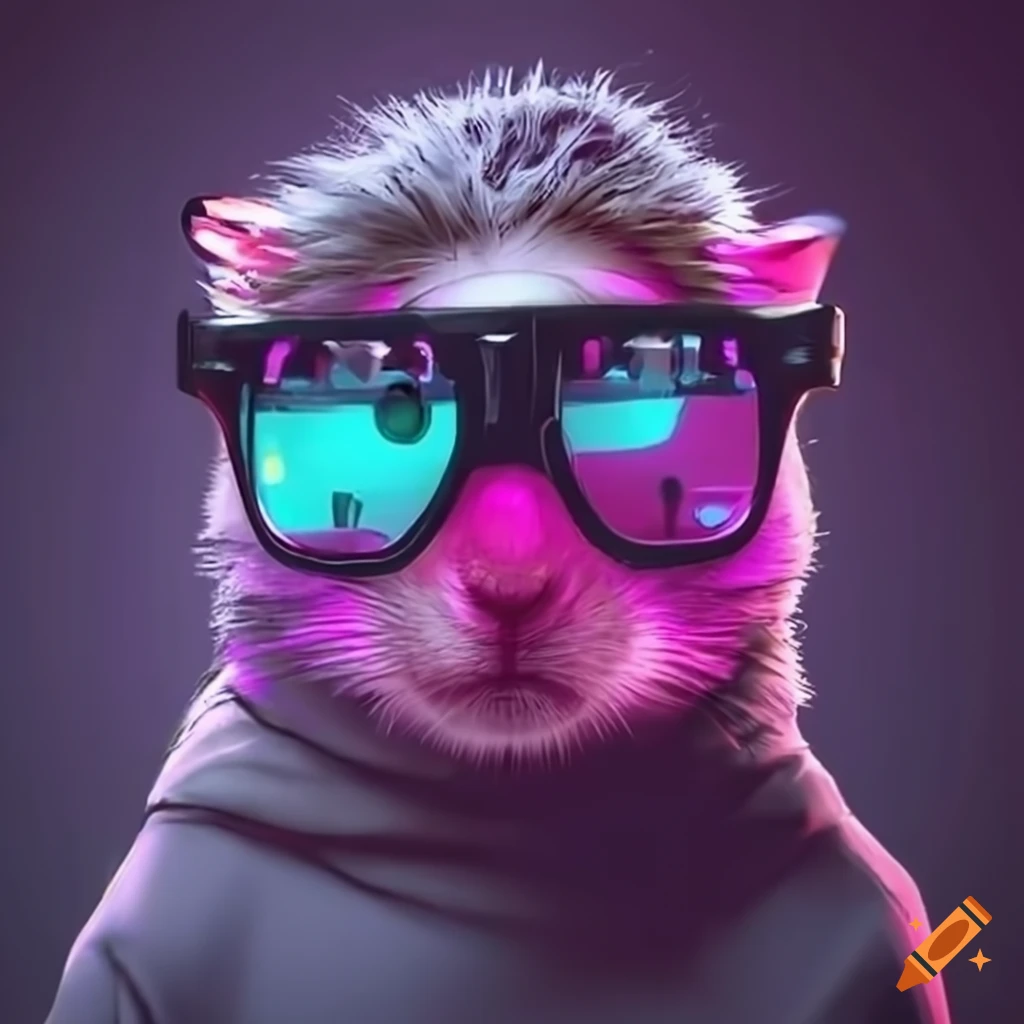 Cyberpunk hamster in glasses