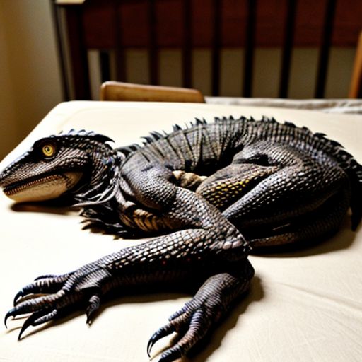 A sleeping female Velociraptor. There are 6 tranquilizer darts in her butt, 3 in her tail, and 2 on her nose. 