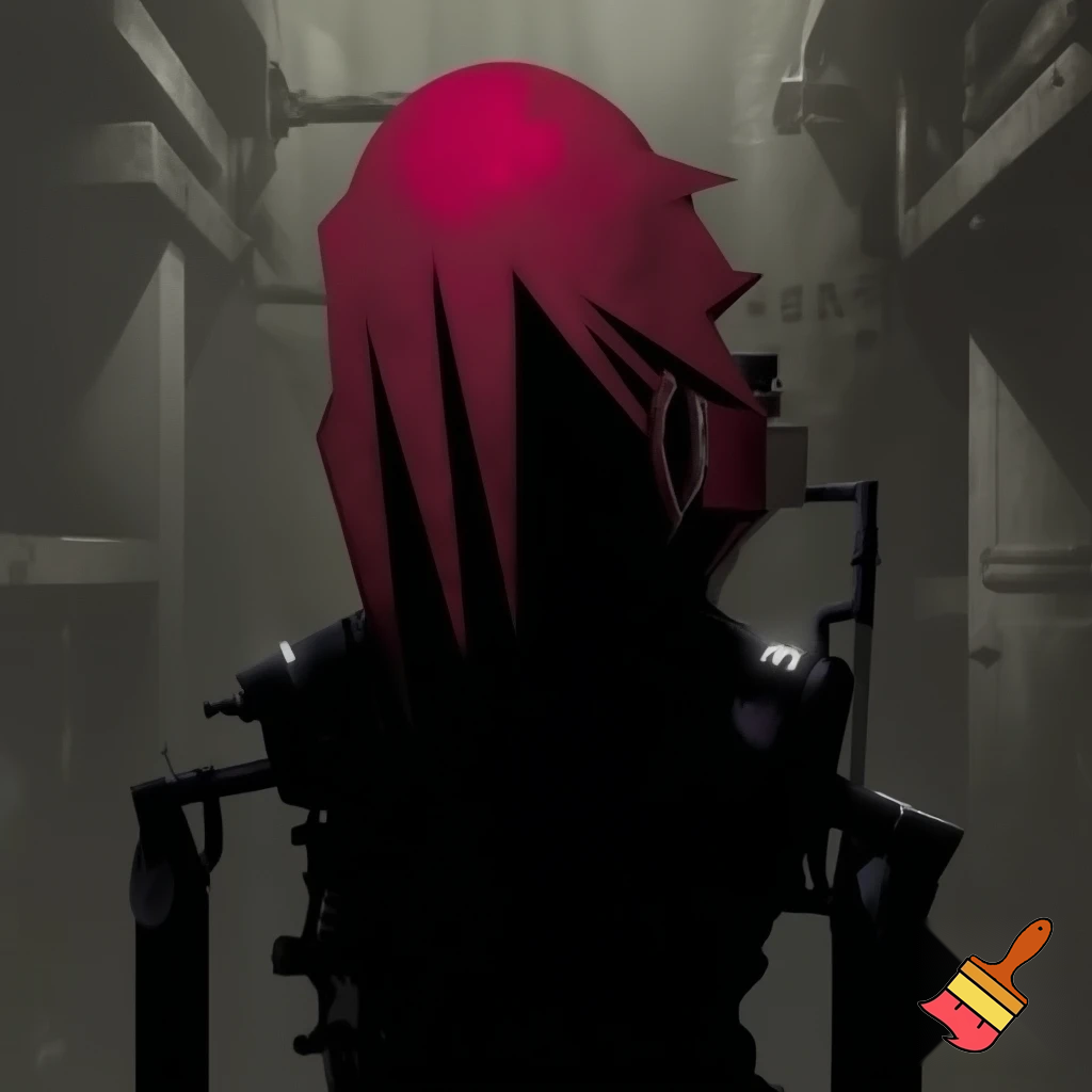 Red head, industrial art, minimalist, creature horror, machine, Dark
