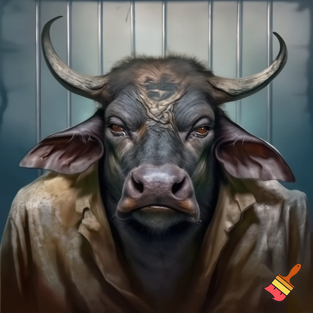 water buffalo 
deadly
feral
guilty 
face tattoo
prison outfit
mugshot